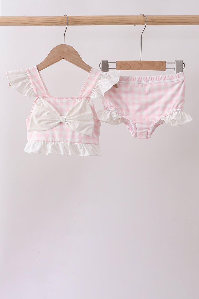 Pink Plaid Bow UPF Swim Set
