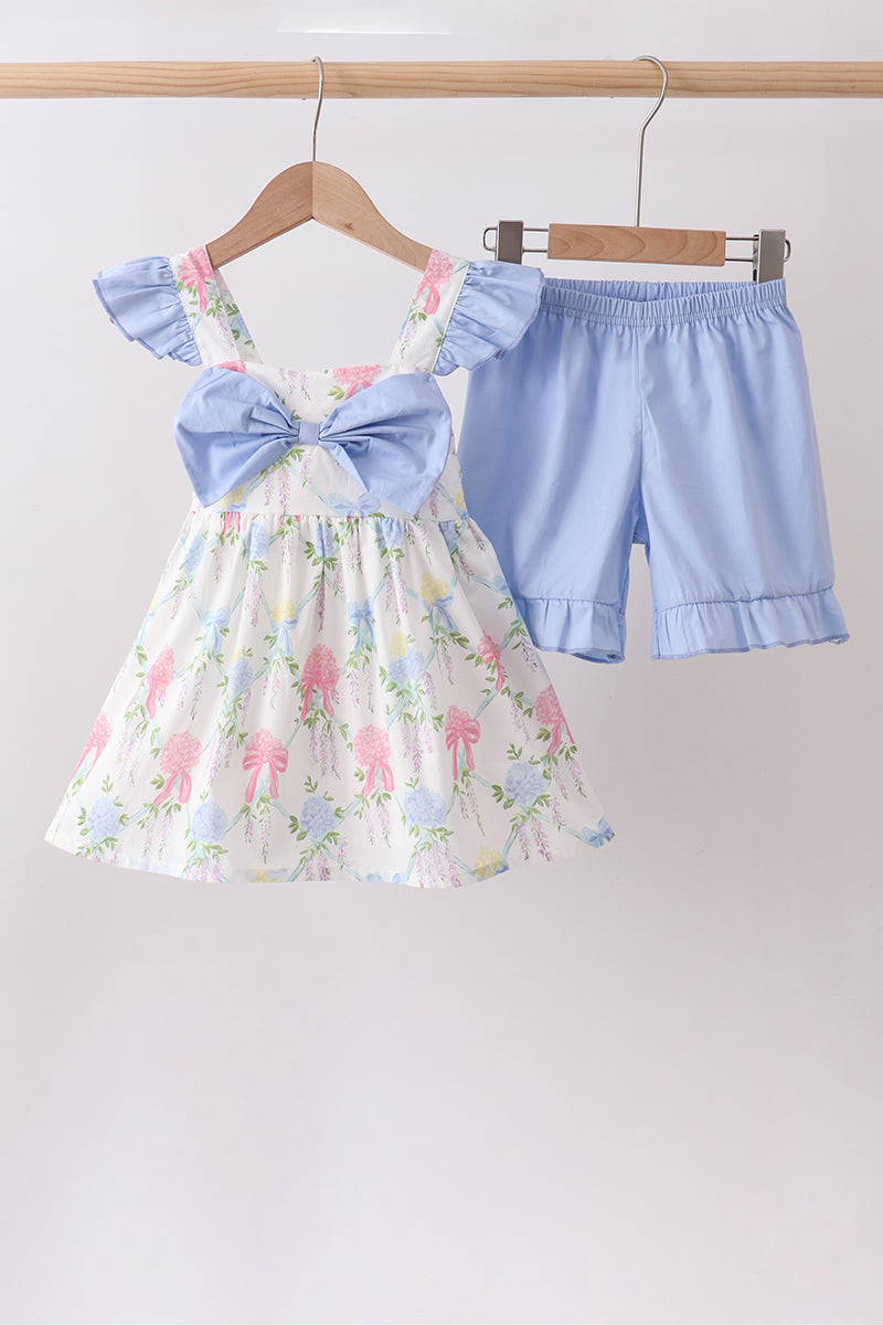 Blue Hydrangea Ruffle Bow Set