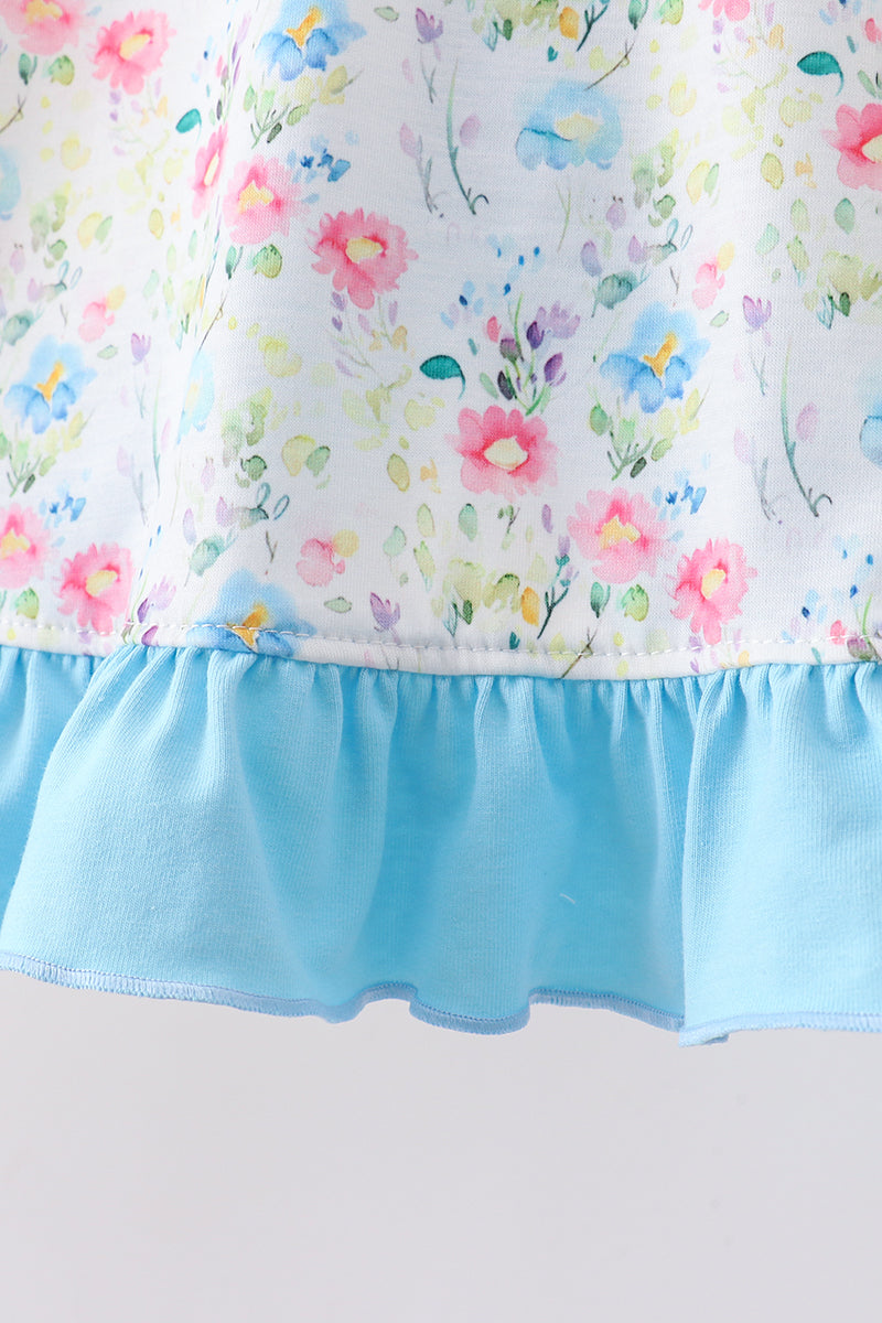 Blue Floral Ruffle Set