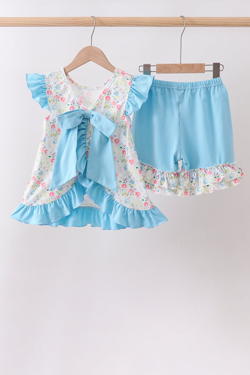 Blue Floral Ruffle Set