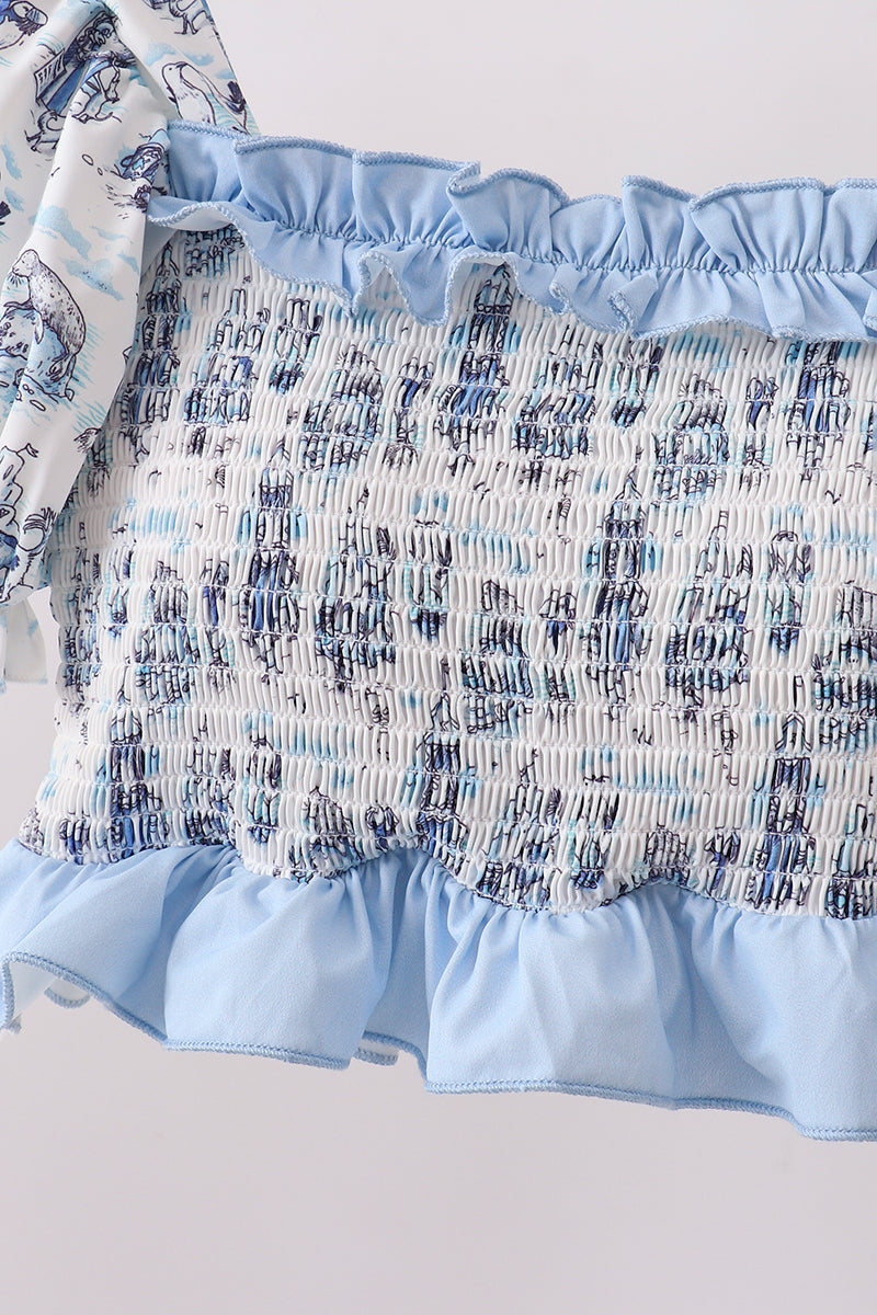 Blue Beach Smocked UPF Women Swim Set