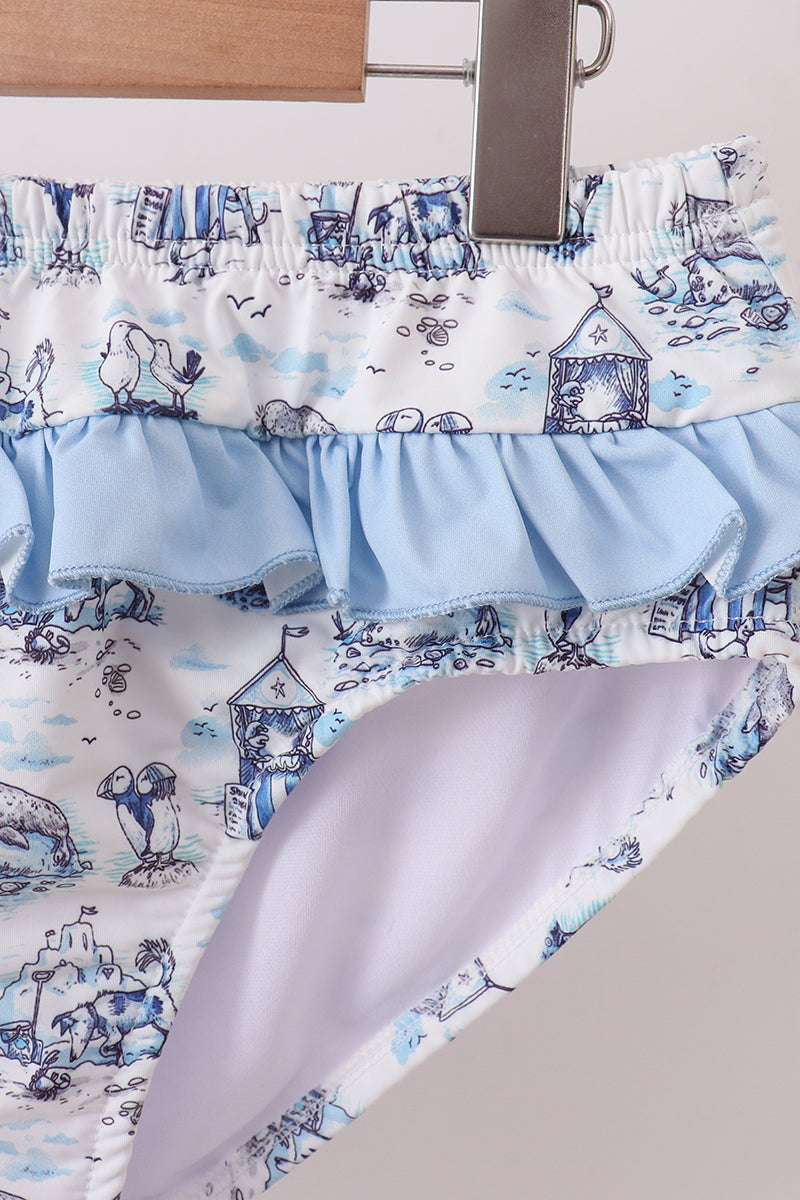 Blue Beach Smocked UPF Women Swim Set