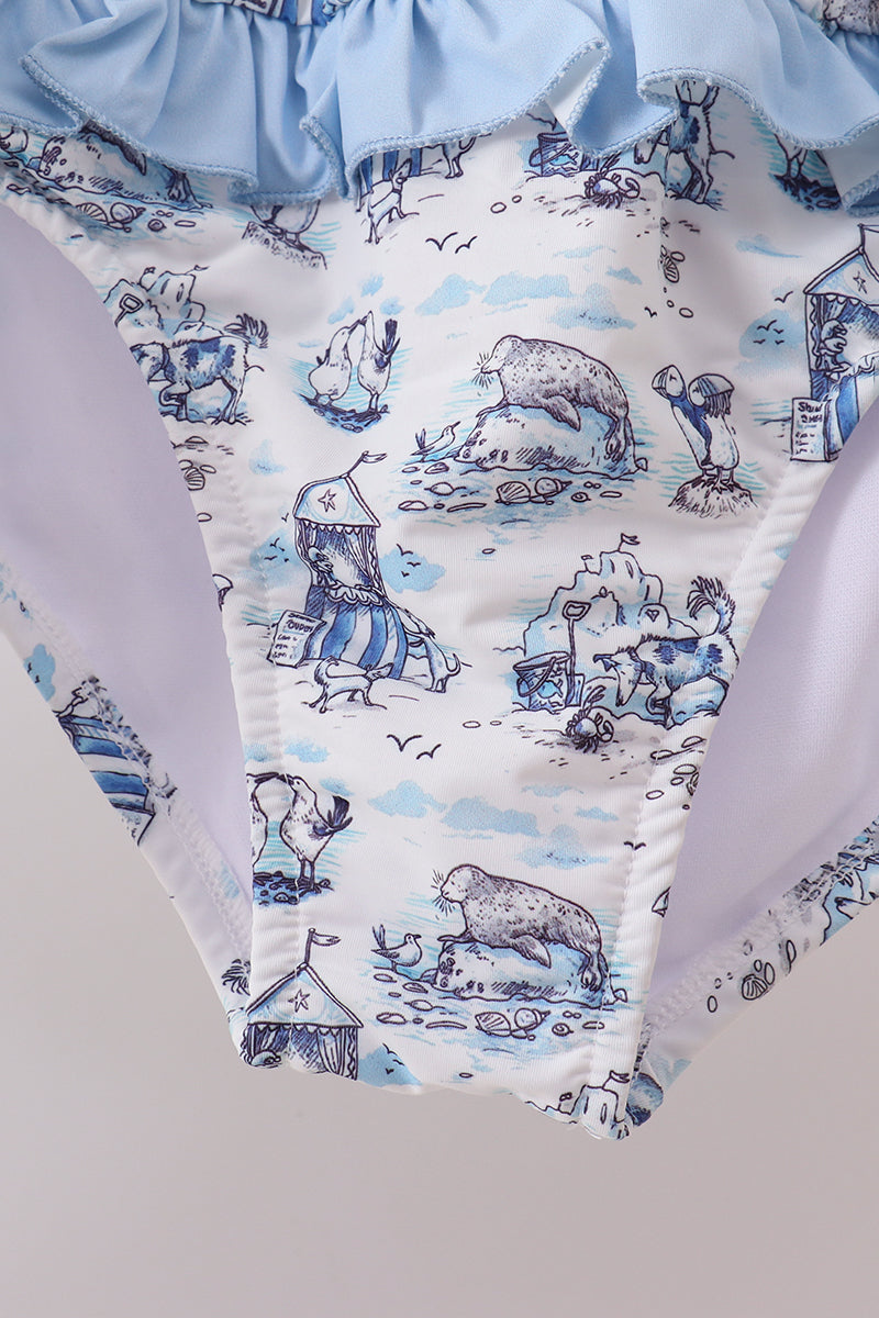 Blue Beach Smocked UPF Women Swim Set