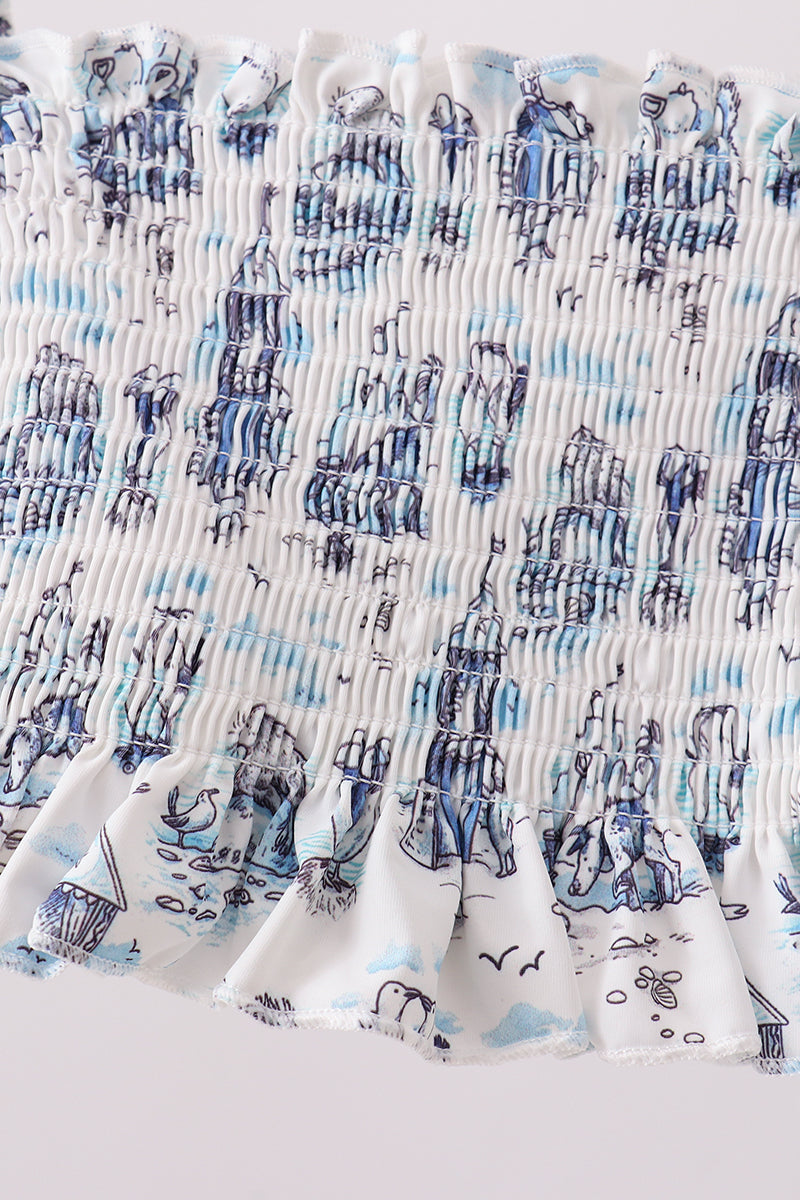 Blue Beach Smocked UPF Swim Set