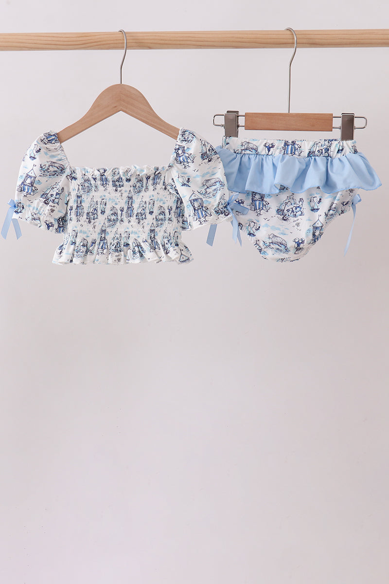 Blue Beach Smocked UPF Swim Set