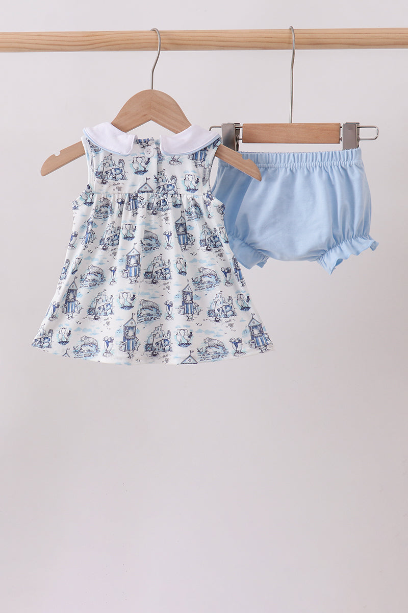 Blue Beach Bloomer Set