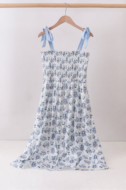 Blue Beach Smocked Women Dress