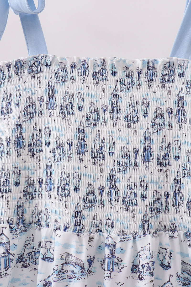 Blue Beach Smocked Women Dress