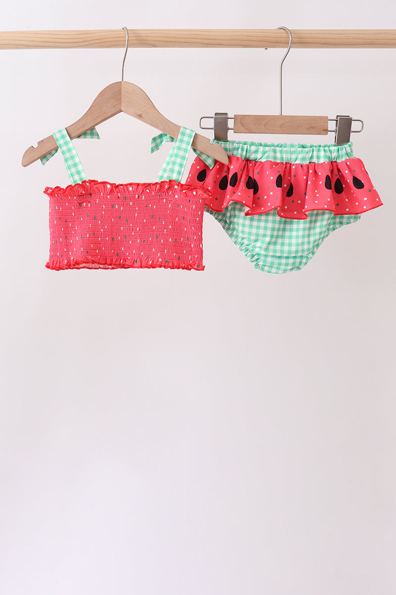Red Watermelon Smocked UPF Swim Set