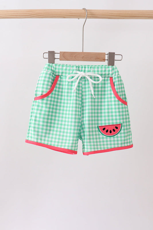 Red Watermelon Embroidered UPF Swim Trunks