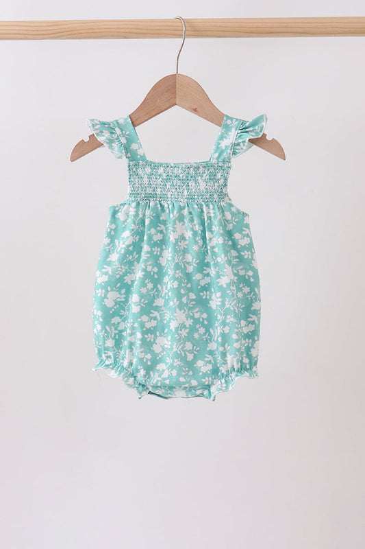 Sage Floral Smocked Bubble