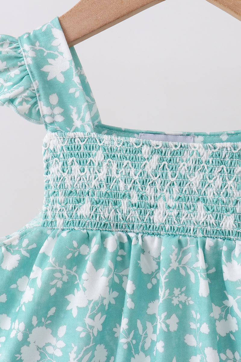Sage Floral Smocked Bloomer Set