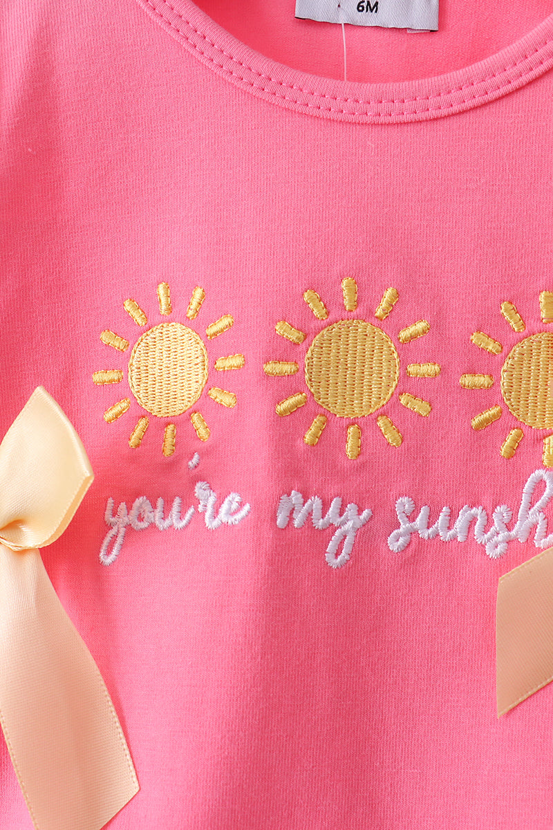 You're my sunshine Embroidered Bow Stripe Bloomer Set