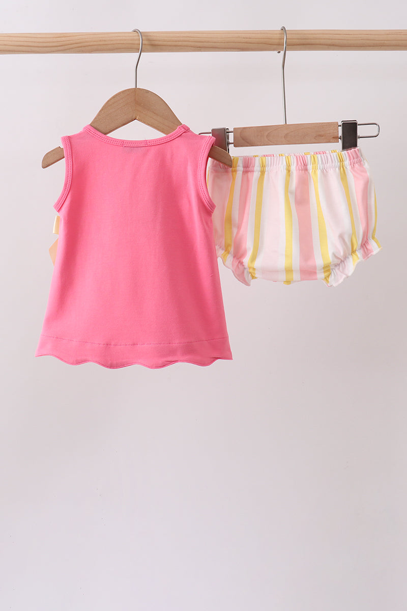 You're my sunshine Embroidered Bow Stripe Bloomer Set