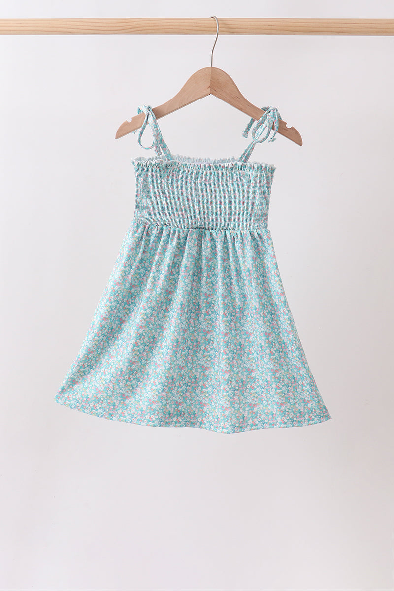 Green Floral Smocked Dress