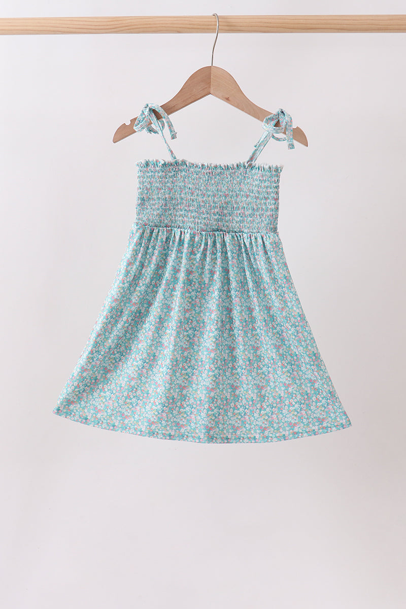 Green Floral Smocked Dress