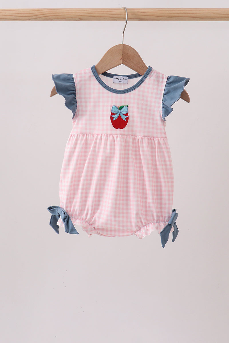 Pink Apple Plaid Embroidered Bubble