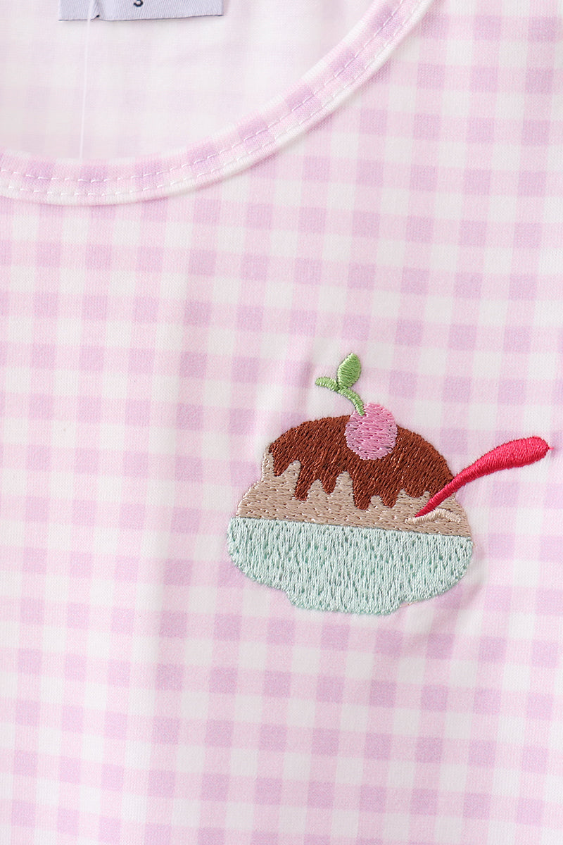 Purple Ice Cream Plaid Embroidered Set