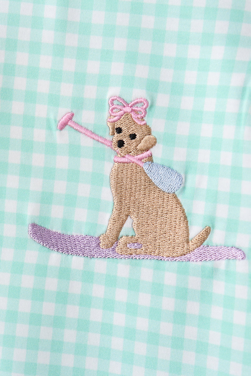 Mint Puppy Plaid Embroidered Set