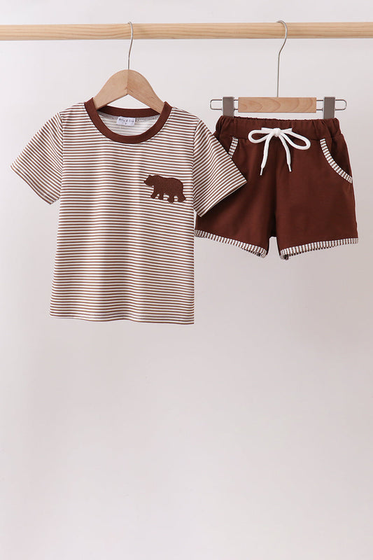 Brown Bear Stripe Embroidered Set