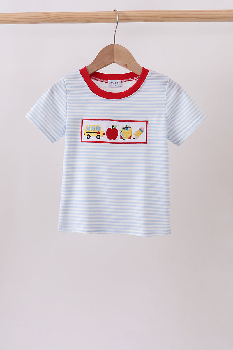 Blue Apple Bus Embroidered Top