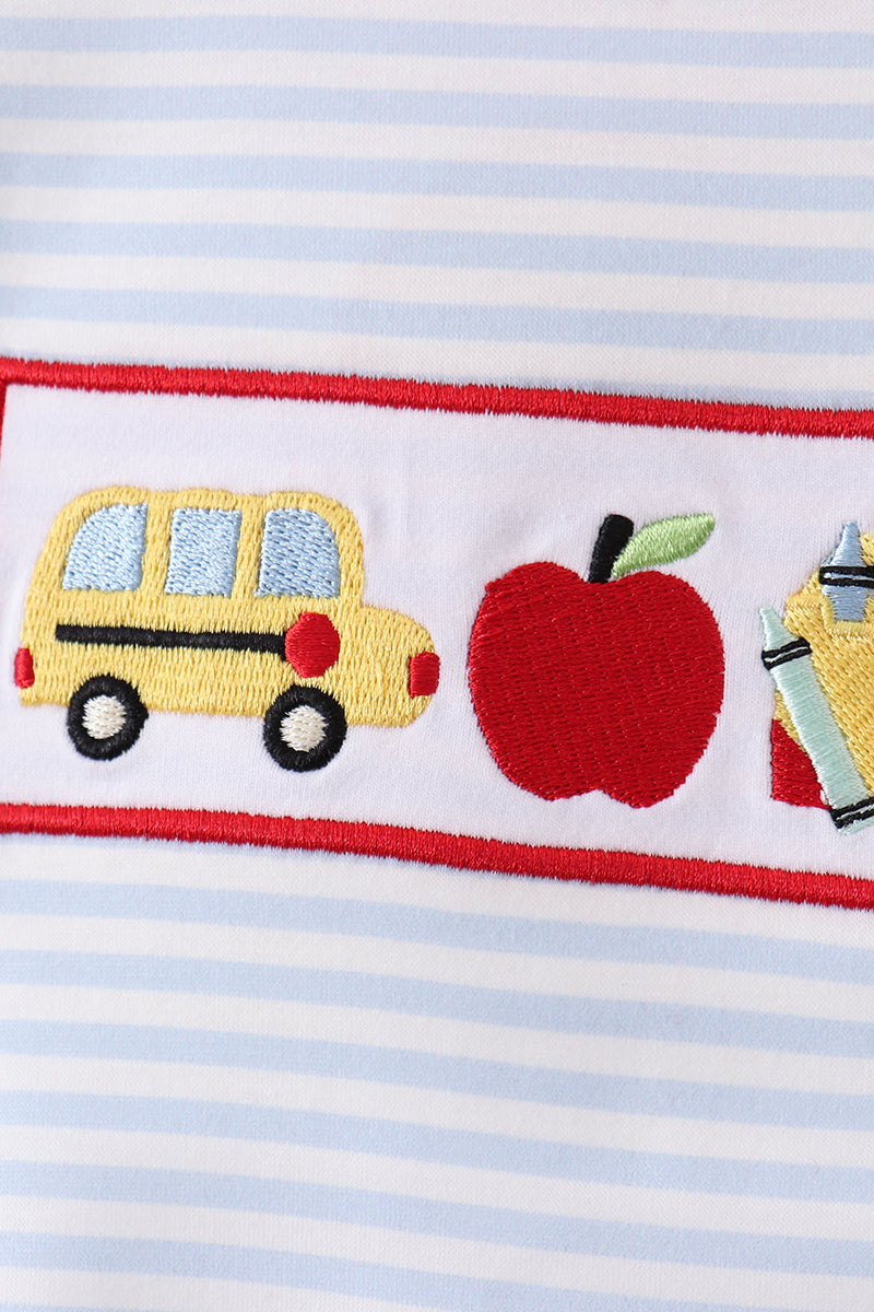 Blue Apple Bus Embroidered Top