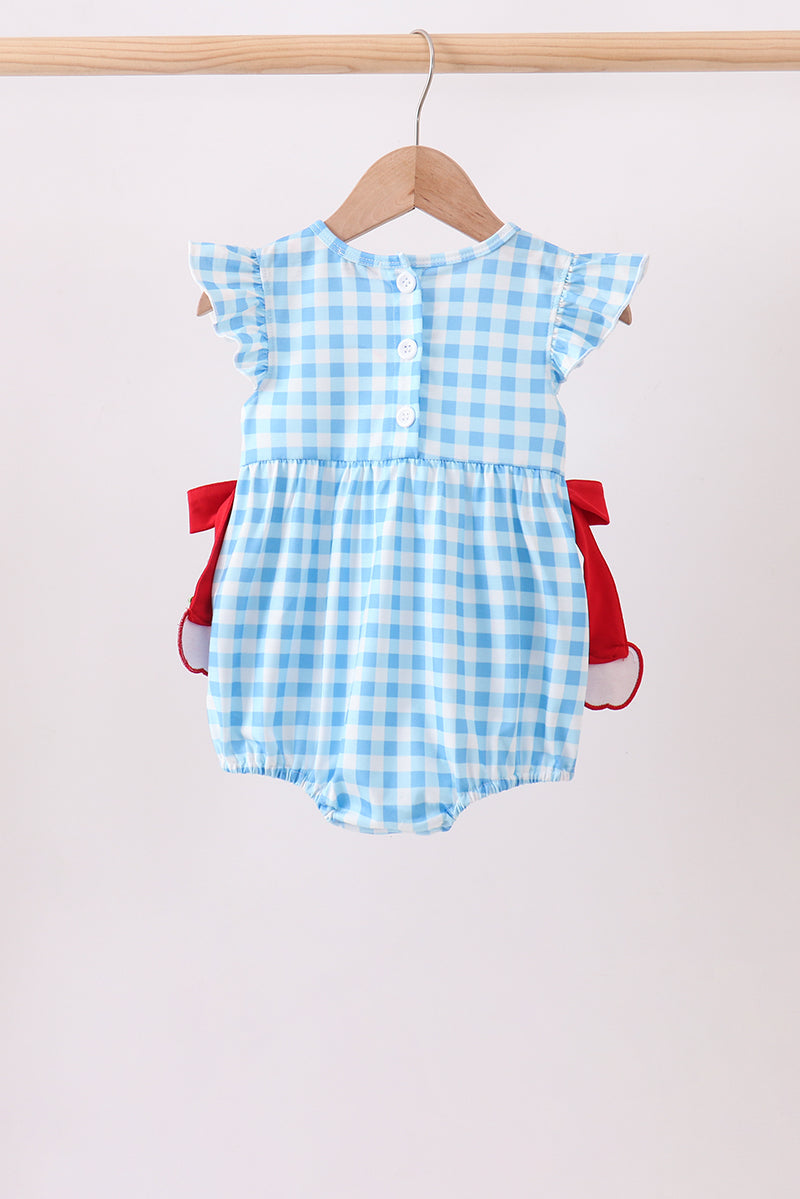 Blue Apple Appliqué Gingham Bubble
