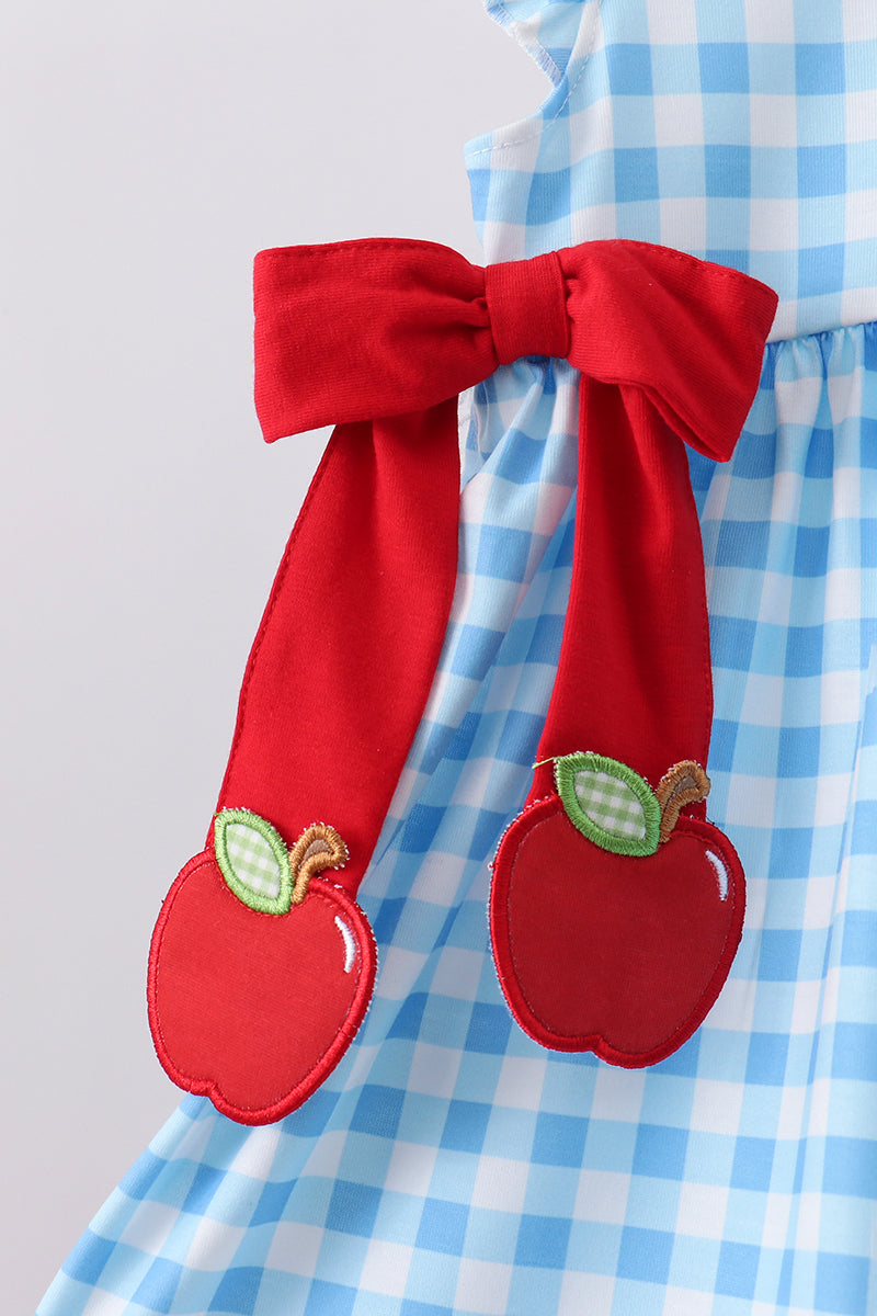 Blue Apple Appliqué Gingham Ruffle Set