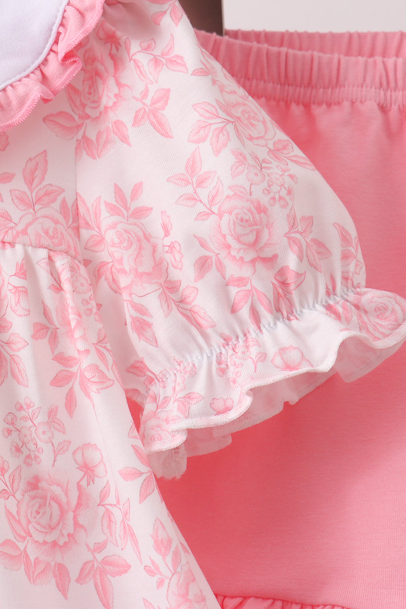Pink Rose Apple Embroidery Ruffle Dress