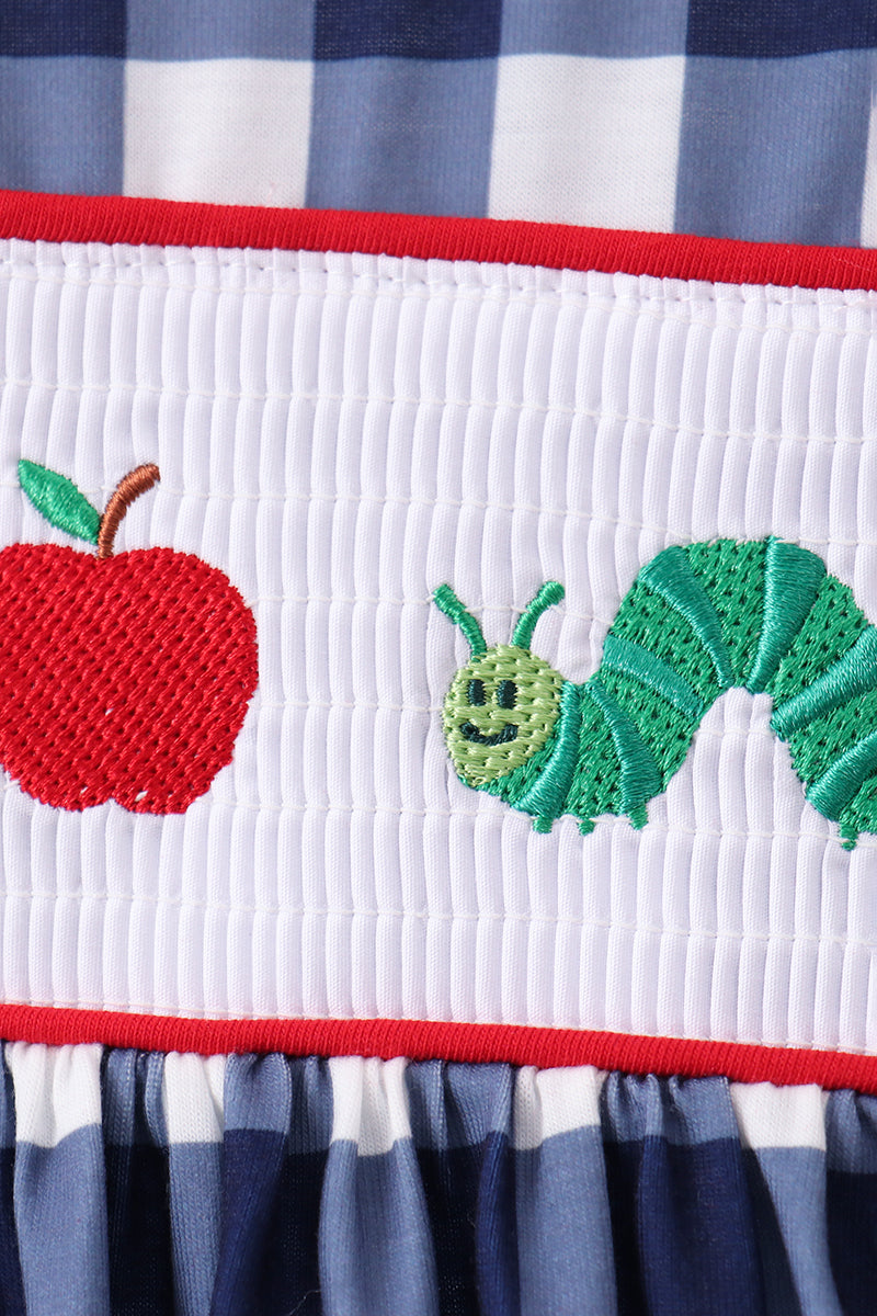 Navy Apple Smocked Ruffle Gingham Set
