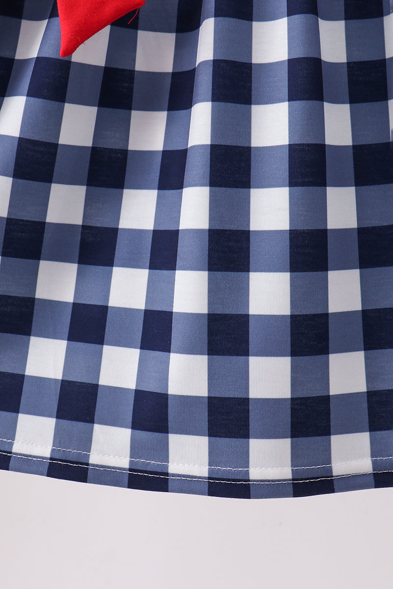 Navy Apple Smocked Gingham Dress