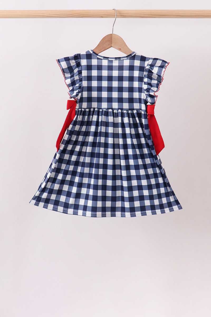 Navy Apple Smocked Gingham Dress