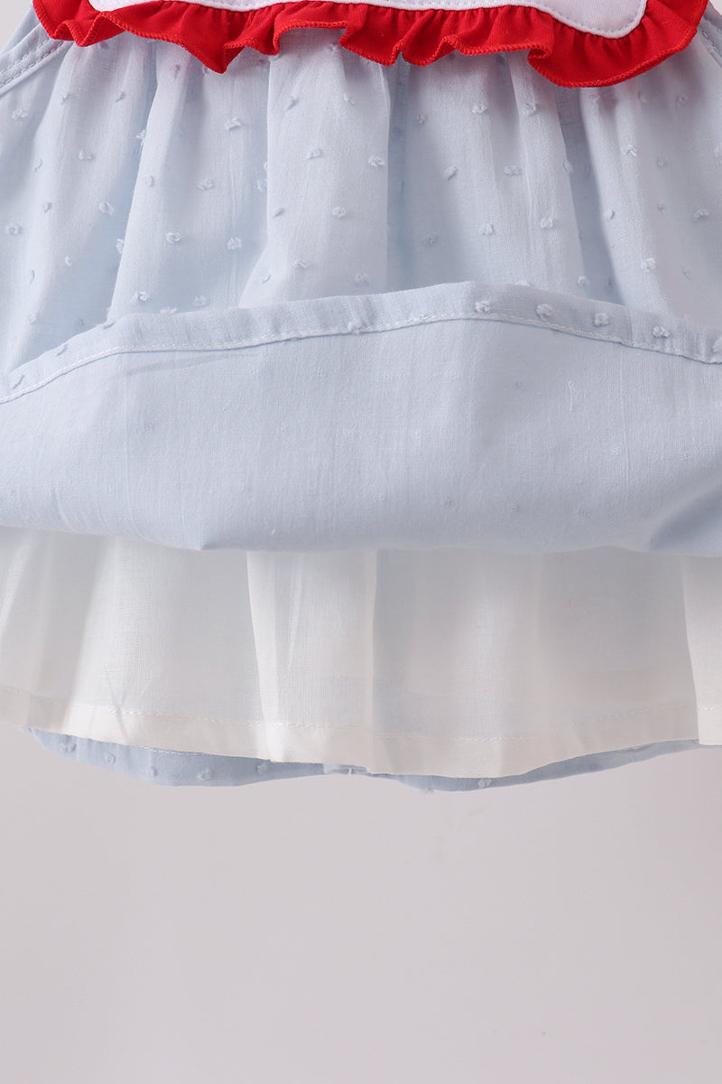 Blue Embroidered Swiss Dot Bloomer Set