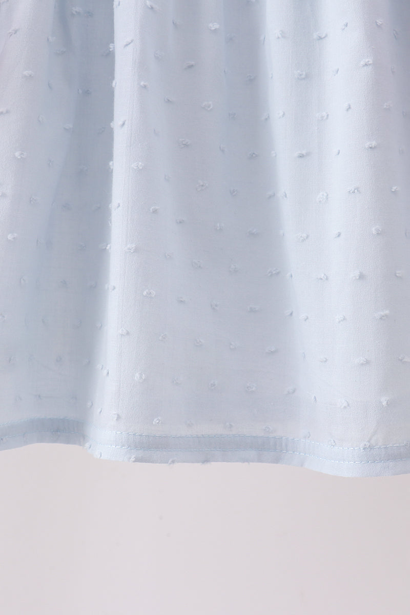 Blue Embroidered Swiss Dot Ruffle Set