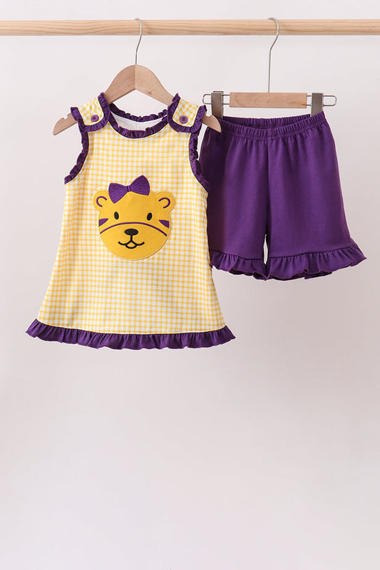 Purple LSU Tiger Applique Ruffle Set