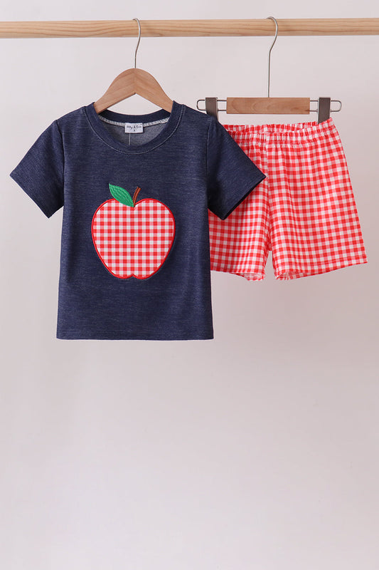 Navy Apple Applique Denim Set