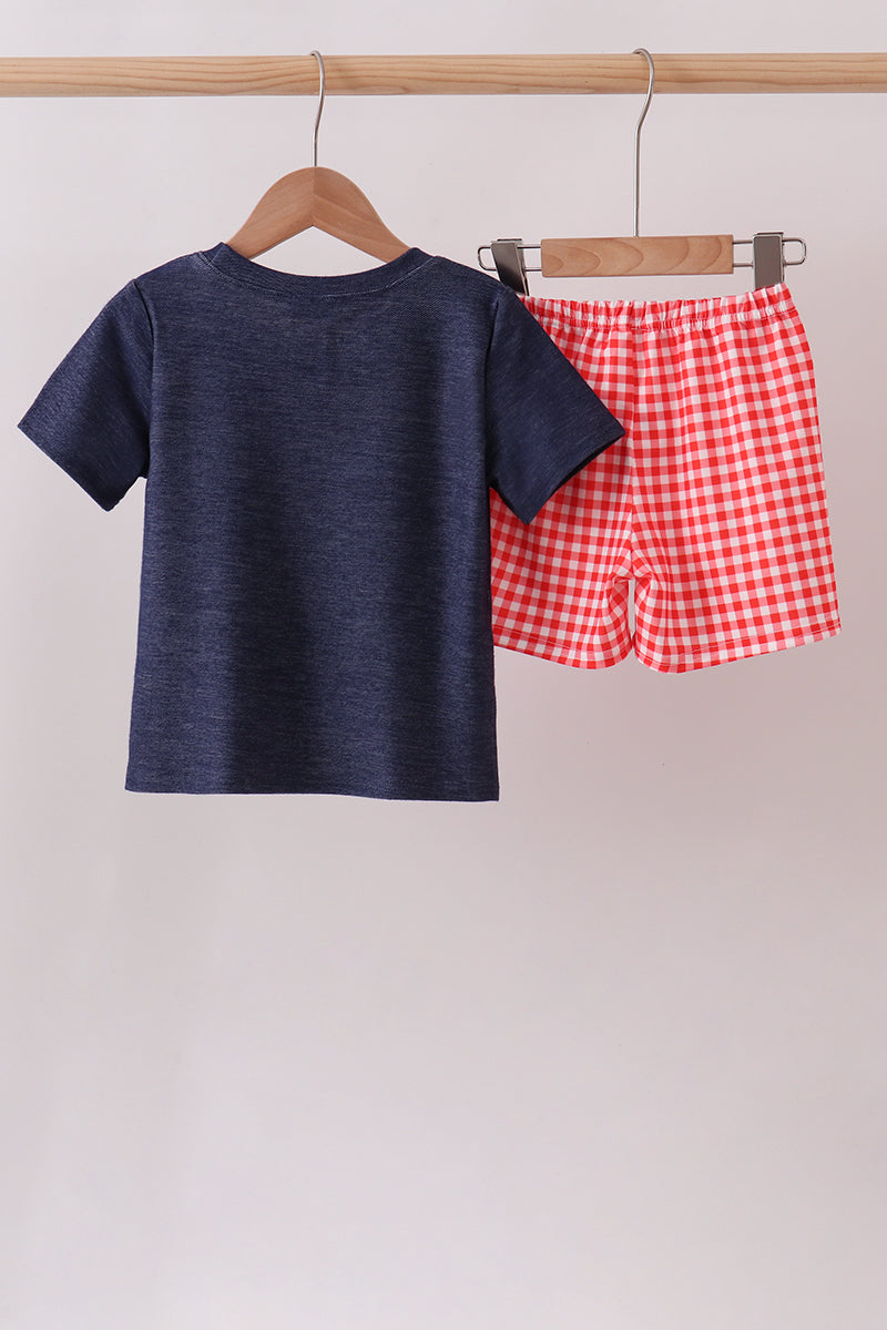 Navy Apple Applique Denim Set