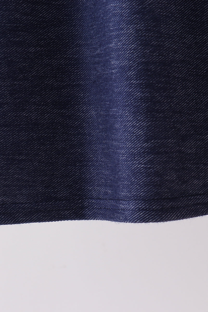 Navy Apple Applique Denim Dress
