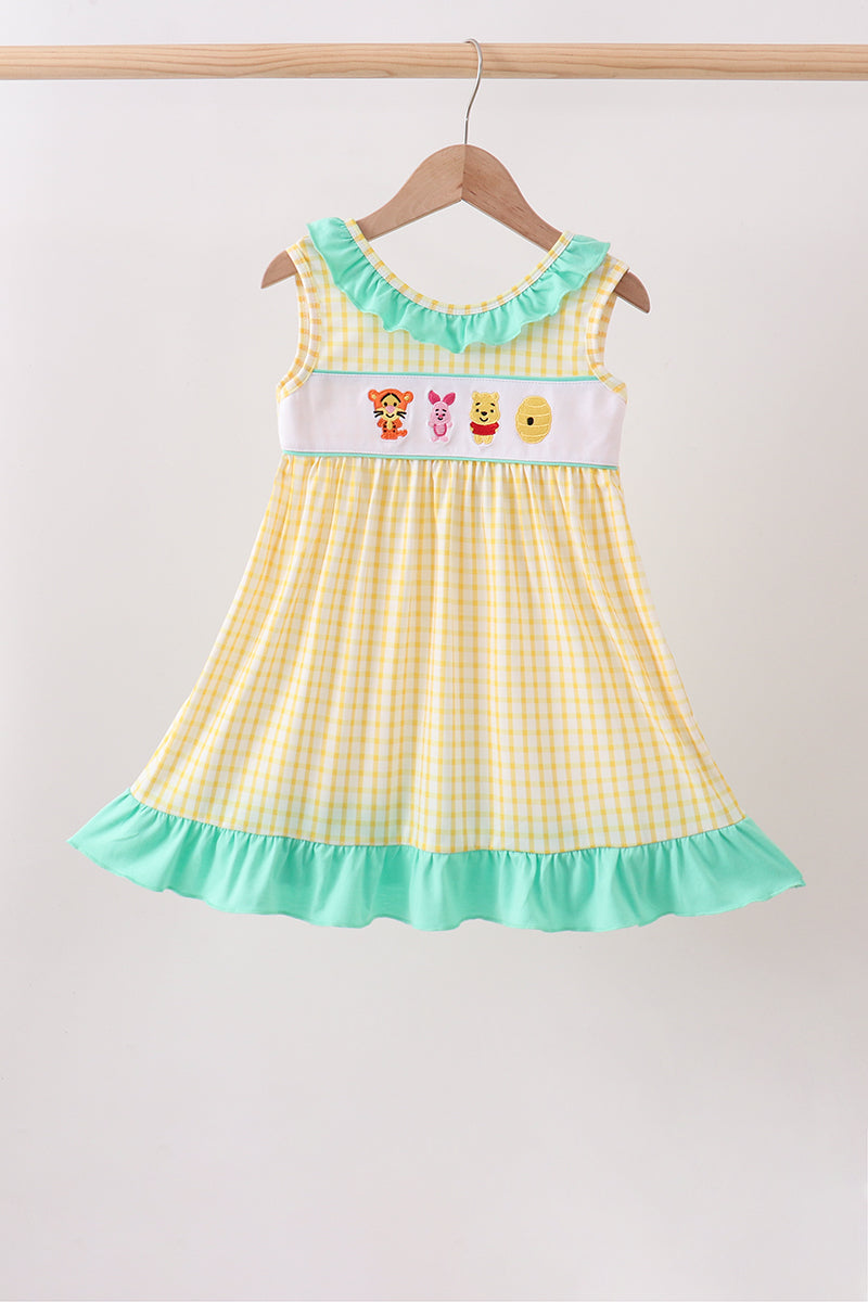 Mustard Honey Bear Embroidered Dress