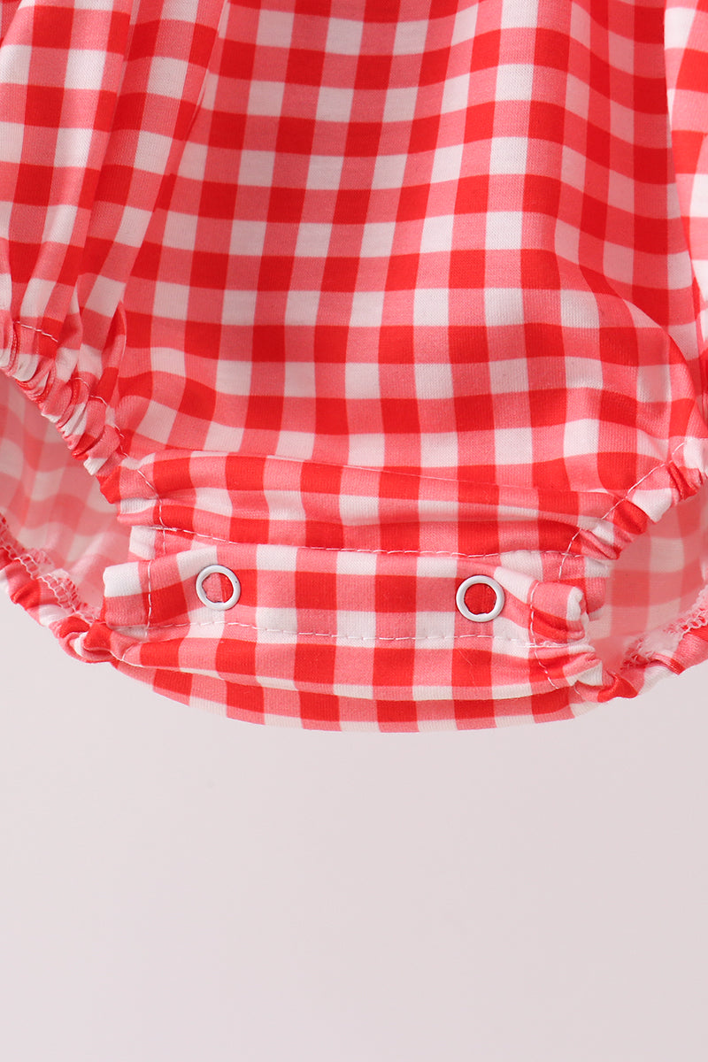 Red Character Plaid Embroidered Bubble