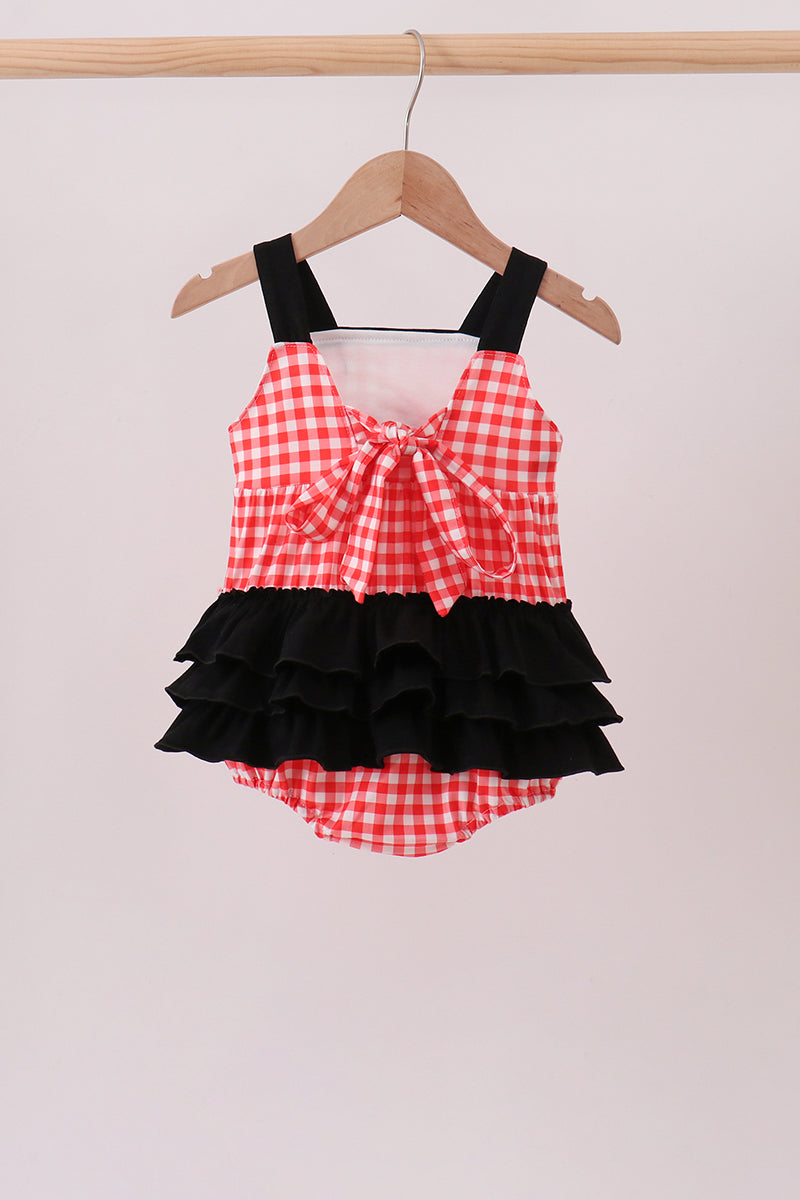 Red Character Plaid Embroidered Bubble