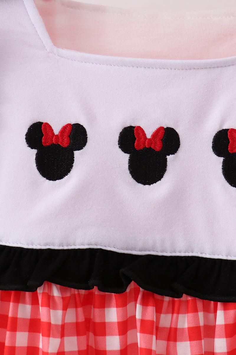 Red Character Plaid Embroidered Bloomer Set