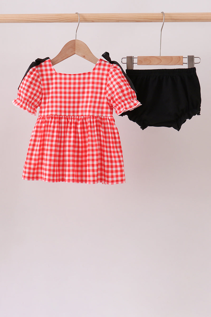 Red Character Plaid Embroidered Bloomer Set