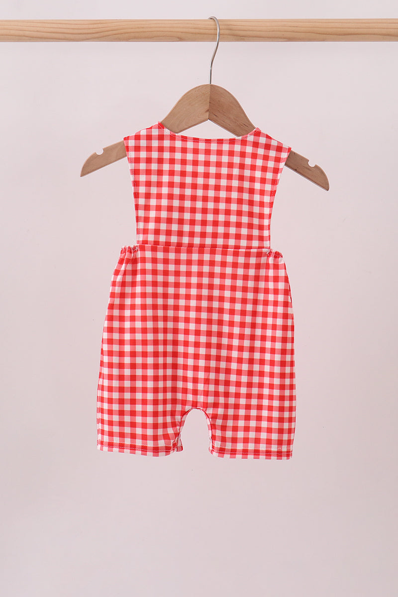 Red Character Plaid Embroidered Jon Jon