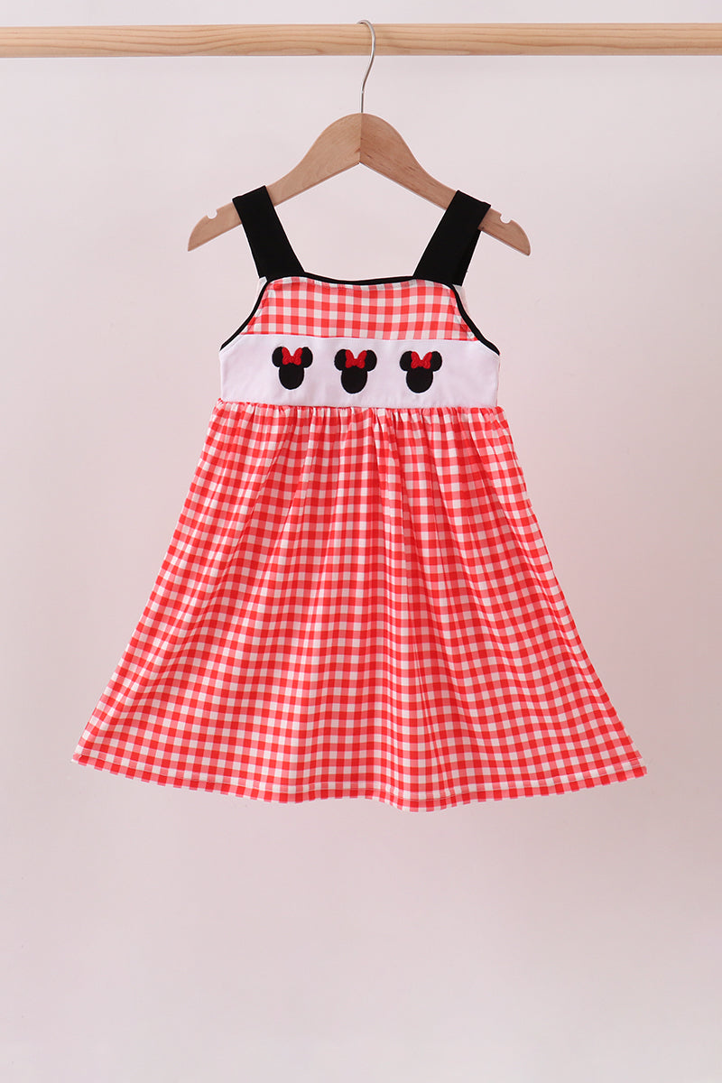 Red Character Plaid Embroidered Dress
