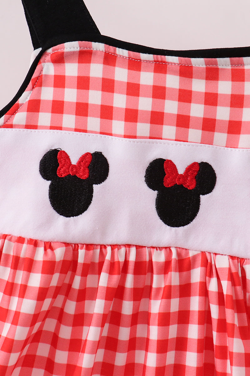 Red Character Plaid Embroidered Dress