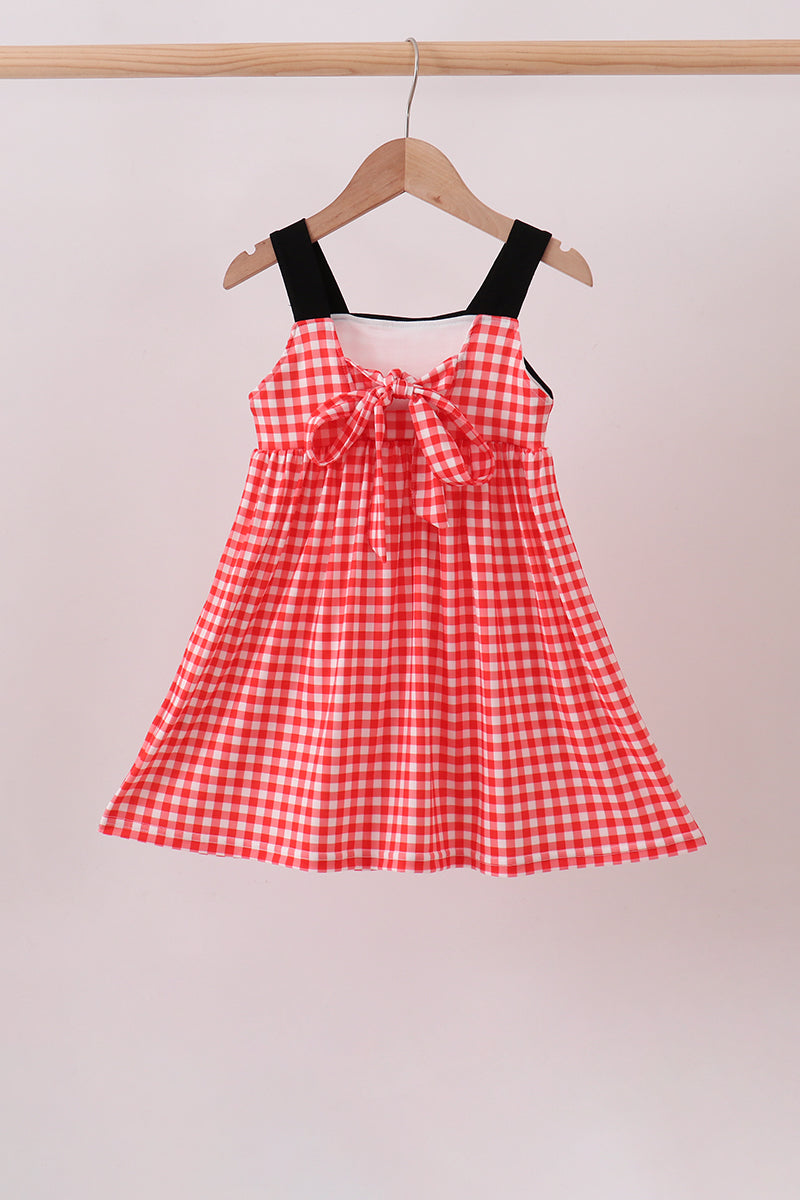 Red Character Plaid Embroidered Dress