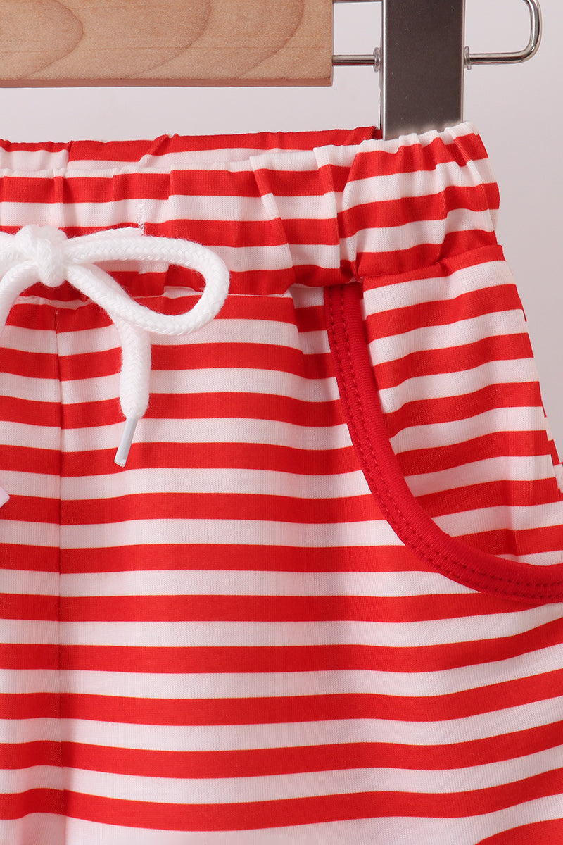 Red Stripe Apple Embroidered Set