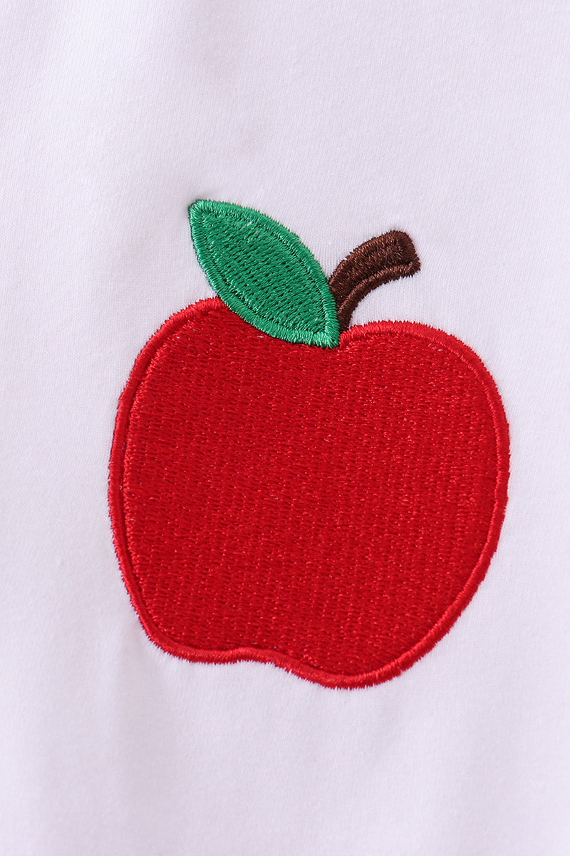 Red Stripe Apple Embroidered Set