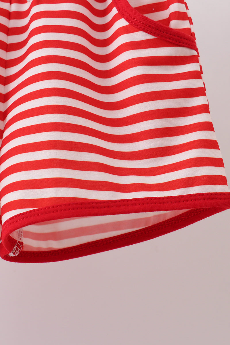 Red Stripe Apple Embroidered Set
